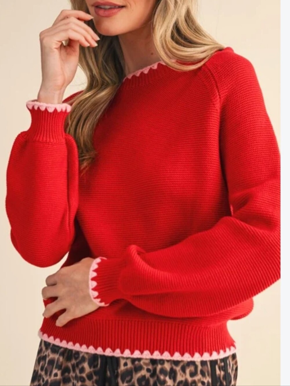 &merci Red Scallop-Trim Knit Sweater - Women. Dollette. Coquette. Vintage Chic